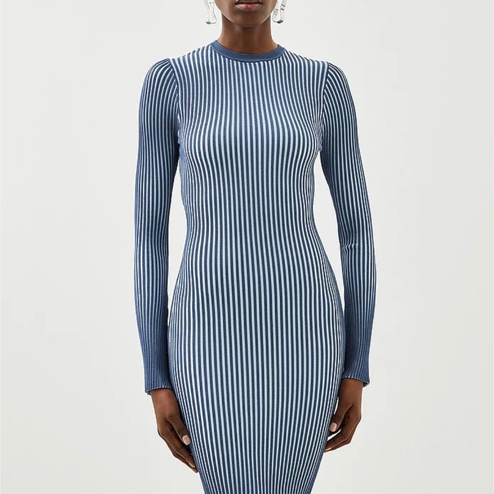 Striped Blue and White Long Sleeve Dress